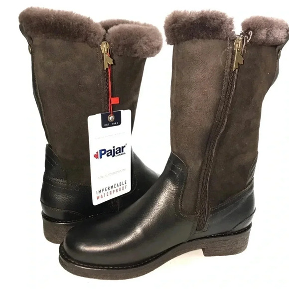 PAJAR Women's Winter Boots Dark Brown Suede Leather Shearling NWT Size 38 - Picture 15 of 16